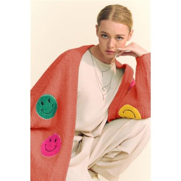 nwt Davi‎ & Dani Fuzzy Smile Open Front Long Sleeve Cardigan - Picture 4 of 5